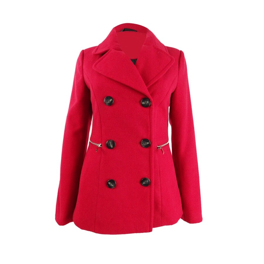 Maralyn /& Me Junior Ladies Double Breasted Waist High Pea Coat with Hood