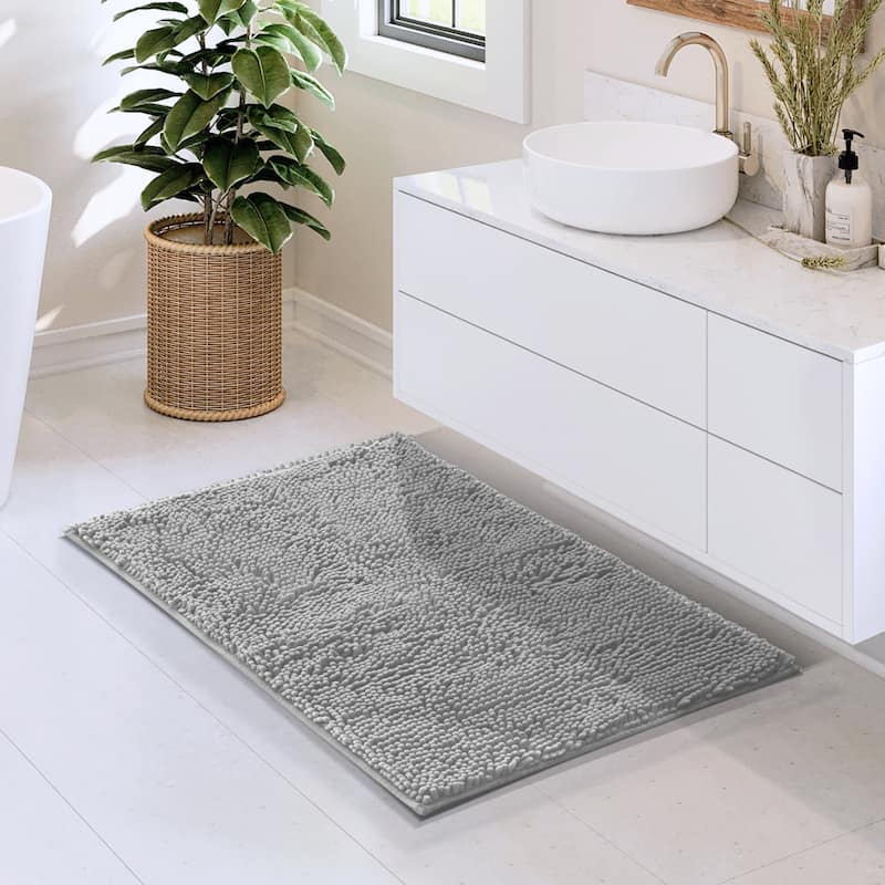 Empyrean Non-Slip Super Plush Chenille Bathroom Rugs - Medium - Silver