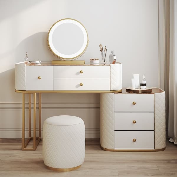 Modern Makeup Vanity Set with Mirror，Tempered Glass  display picture 3