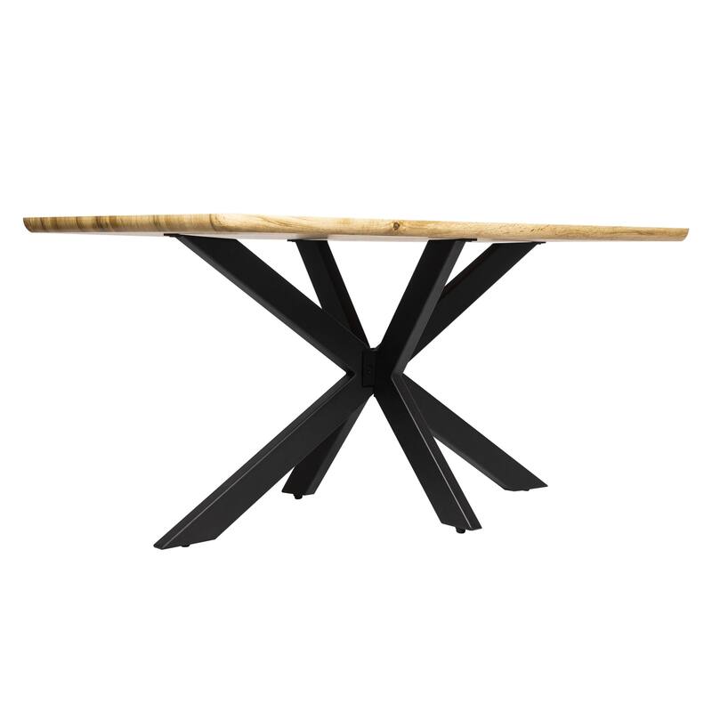 5-Piece Dining Set 63-Inch Rectangular Natural Wood Dining Table and 4 Leather Side Chairs in Iron