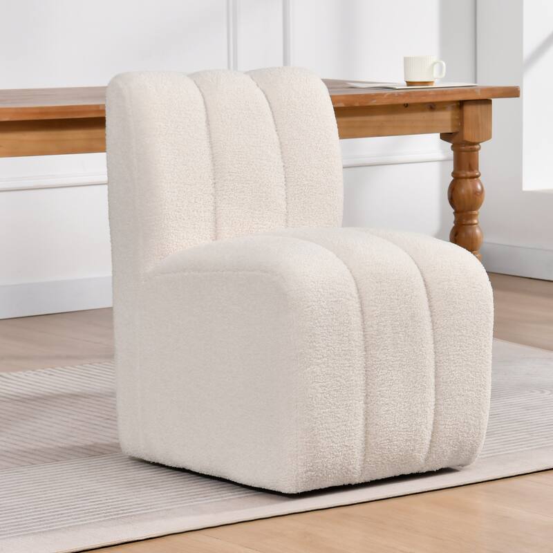 Upholstered Rolling Dining Chair with Casters - Single - Faux Sheepskin
