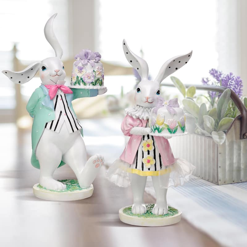 9" Resin Bunny With Mini Cake