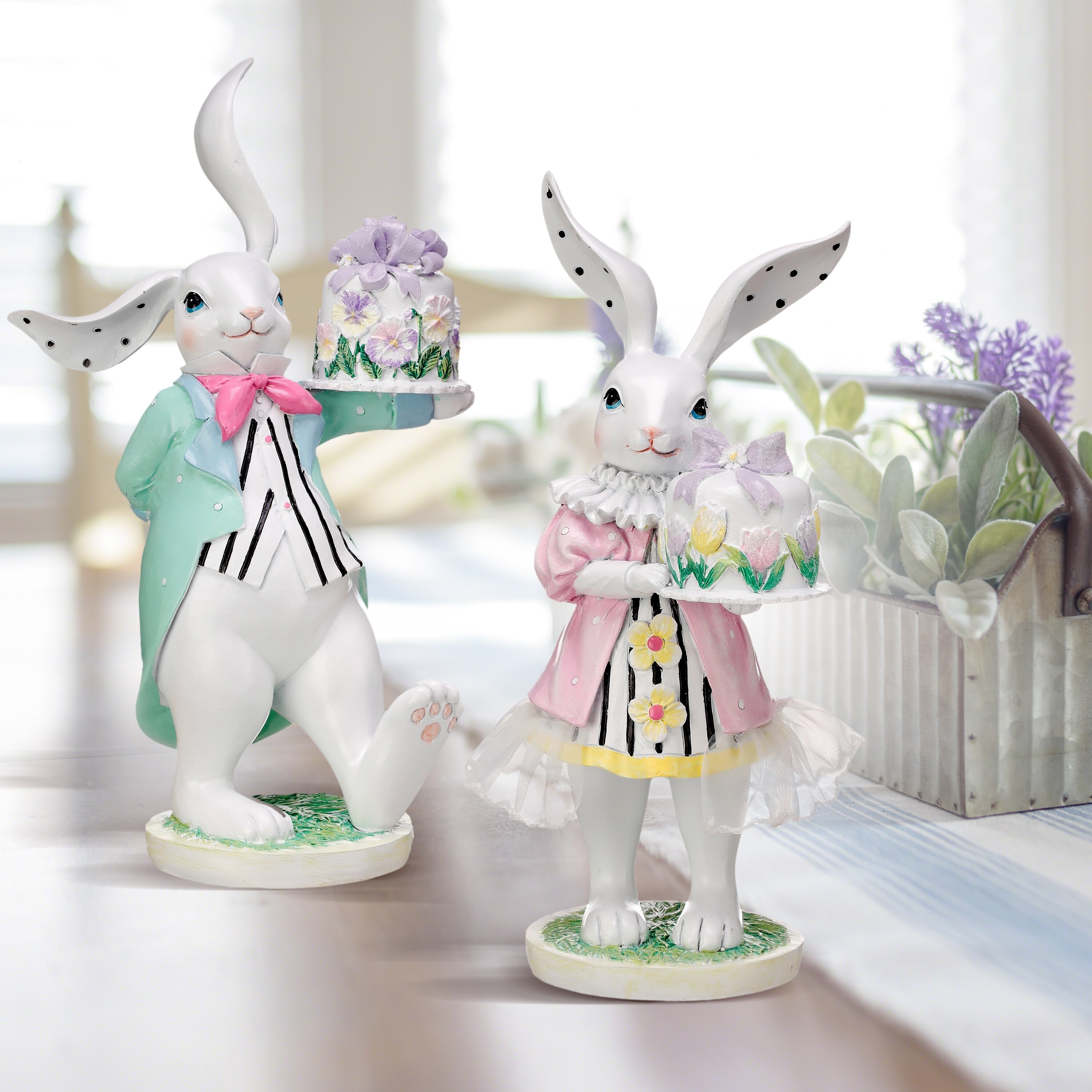 Regency 18-inch Resin Bunny Statue – Sweet Home Decor Pedestal Accent