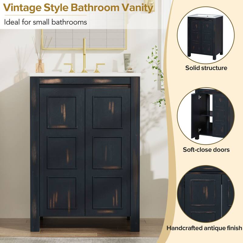 48" Classic Double Vanity Bathroom Set – Features Separate Vanities, Dual Ceramic Sinks, Storage Shelf, and Soft-Close Doors‌