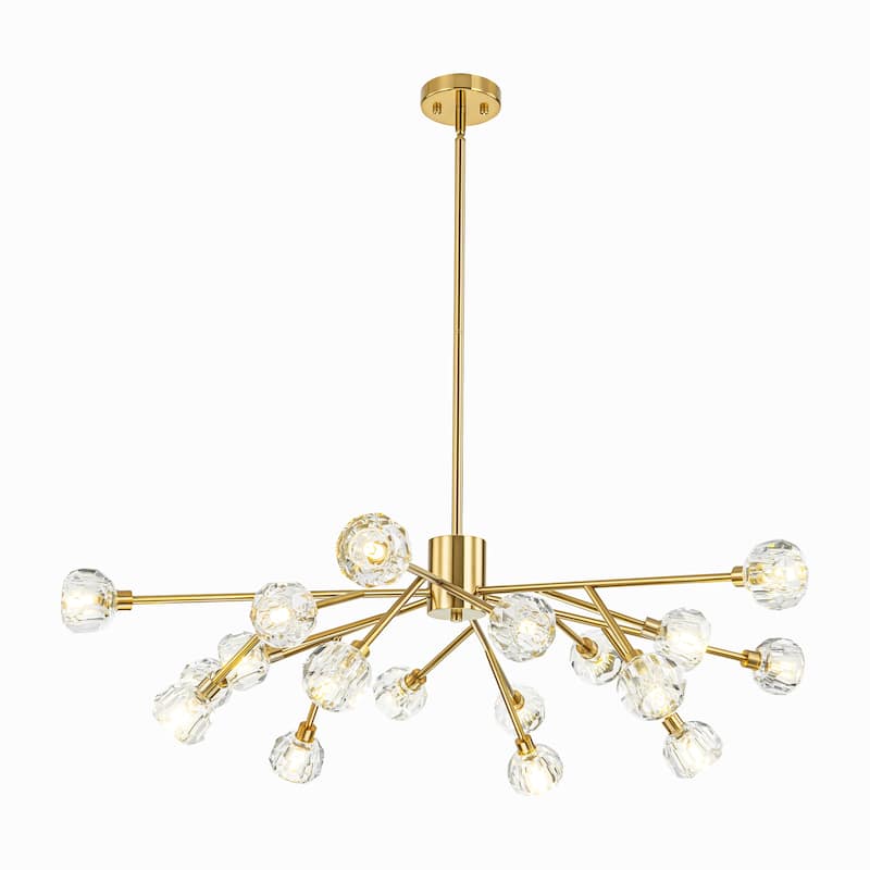 18-Light Modern Glam Sputnik Linear Gold Crystal Chandelier for Dining Room - 40.9 in. W x 8.6 in. H