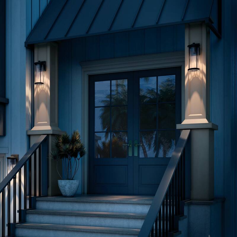 20.25" 1-Light Outdoor DarkSky Approved Wall Sconce with Clear Ribbed Glass - Black