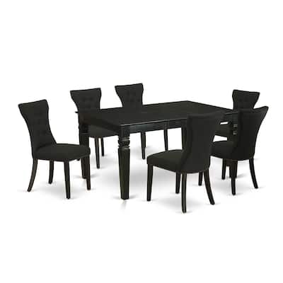 HomeStock 7-Piece Black Finish Solid Wood Top Dining Table with 6-Chairs with Butterfly Leaf Lattice Back