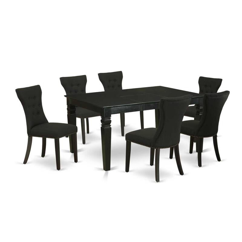 HomeStock 7-Piece Black Finish Solid Wood Top Dining Table with 6-Chairs with Butterfly Leaf Lattice Back
