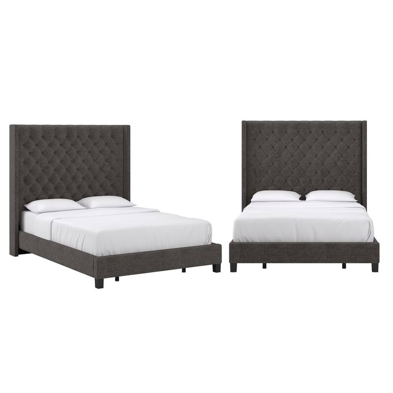 Detmold Wingback Button Tufted Tall Headboard Bed - Charcoal - Queen