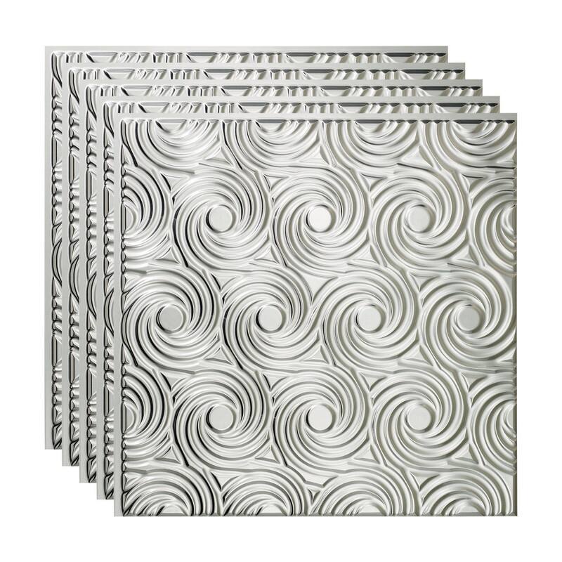 FASÄDE Cyclone Decorative Vinyl 2ft x 2ft Glue Up Ceiling Panel in Brushed Aluminum (5 Pack) - 5 Pack