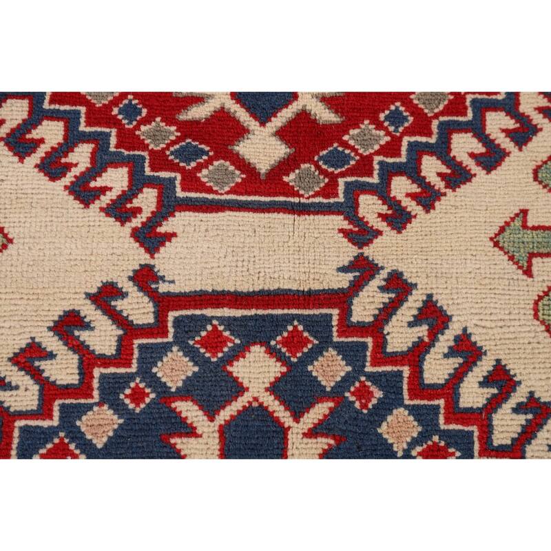 Beige / Ivory Traditional Kazak Oriental Rug Hand-Knotted Wool Carpet - 6'7" x 9'8"