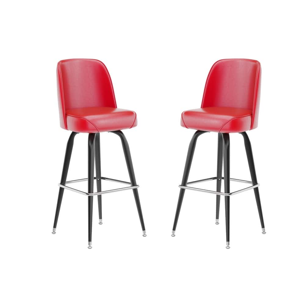 2 Pack Metal Barstool with Swivel Vinyl Upholstered Bucket Seat and Footrest - 18.5"D x 18.5"W x 42.5"H