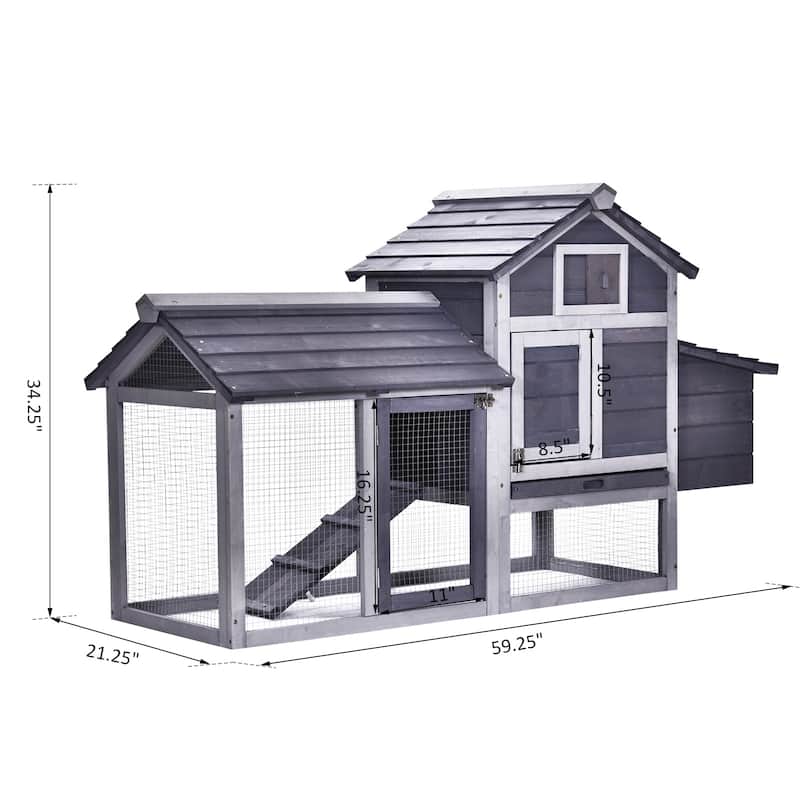 PawHut 59" Solid Enclosed Outdoor Backyard Chicken Coop Kit with Nesting Box,Grey