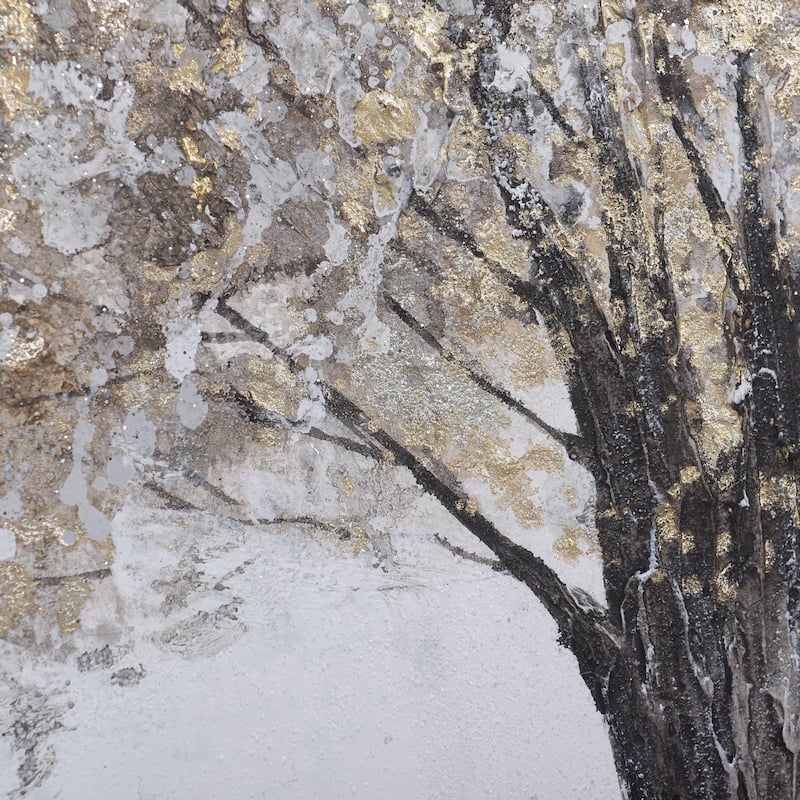 Gold Foliage - Shadow Box Wall Art With Foil On Rice Paper - Gray Wash Frame