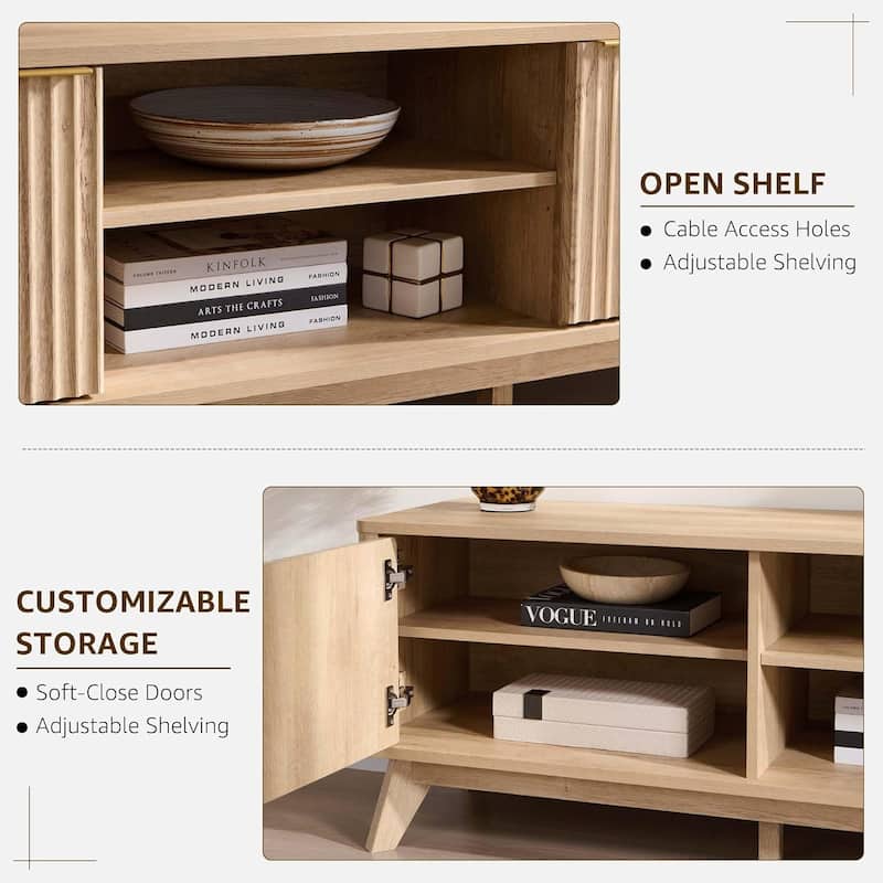 70" Modern Fluted TV Stand for Living Room, Wood Entertainment Center