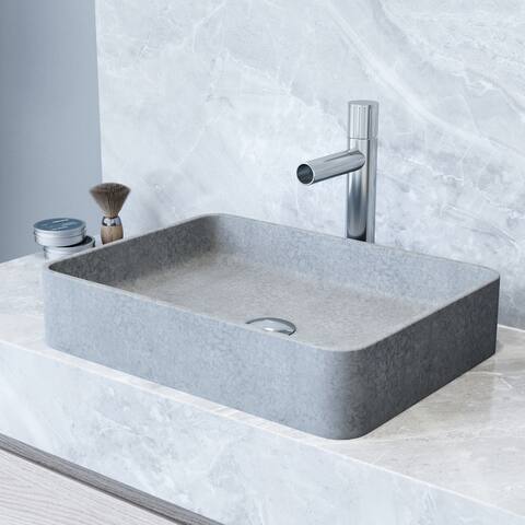 VIGO Concreto Stone Rectangular Bathroom Vessel Sink