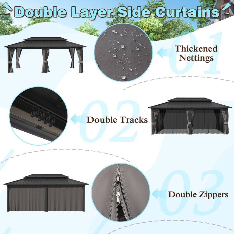VEIKOUS Outdoor Aluminum Double Hardtop Gazebo Pergolas for Patio Lawn and Garden