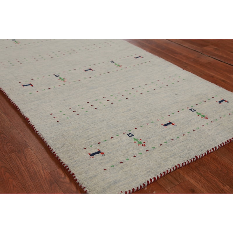 Hand Knotted Oriental 100% Wool Carpet Tribal Animal Pictorial Green Gabbeh Area Rug - 5' 0'' X 2' 10''