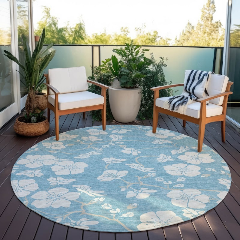 Machine Washable Indoor/ Outdoor Calm Floral Chantille Rug