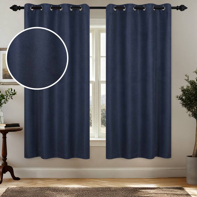 Superior Nyan 100% Blackout Grommet Curtains, Set of 2 Panels - 52" x63" - Navy Blue