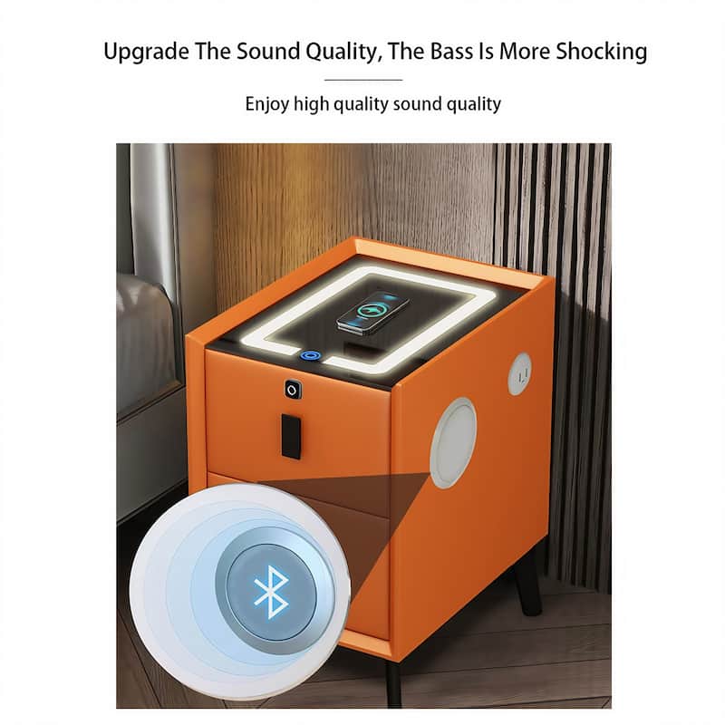 Modern 2 Drawer Smart Lighted Nightstand with Charging Station