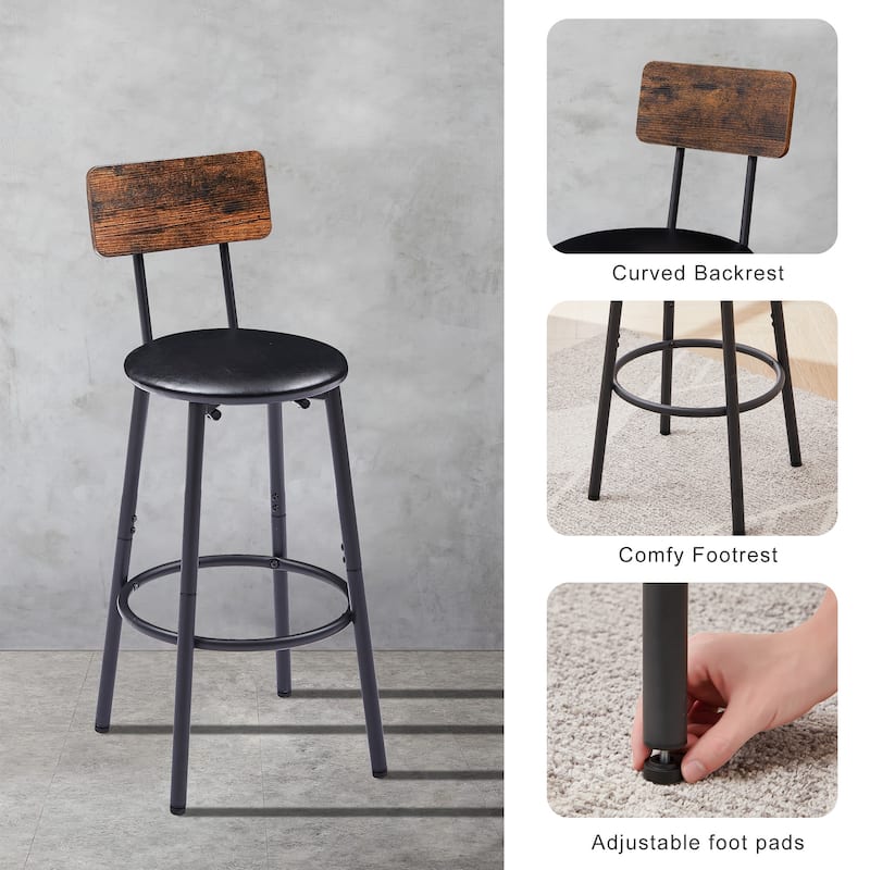 Industrial-Style 3-Piece Bar Table Set with Upholstered Stools, Rustic Woodgrain Tabletop, and Space-Saving Design