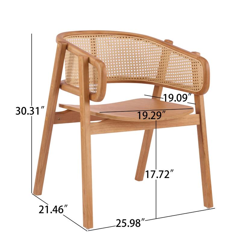Christopher Knight Home - Mid-Cenutry Natural Rattan Mesh Dining Chairs Set with Ergonomic Curved Back and Armrests