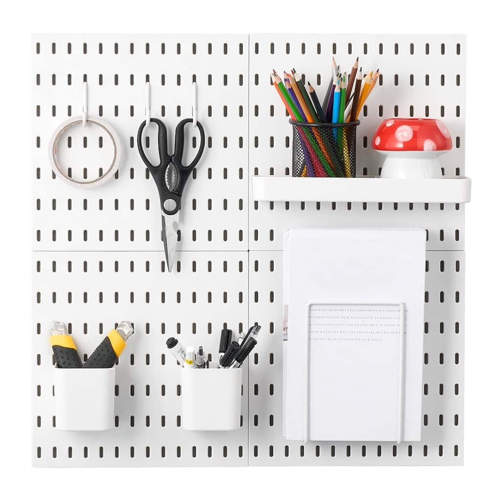 ABS HIPS Pegboard 4 Panels Wall Organizer with Hooks - 11 x 11 x 0.47" (L x W x H)