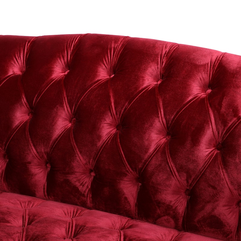3-Seat PU Sofa with Tufted Stitching, Birch Legs for Living Room