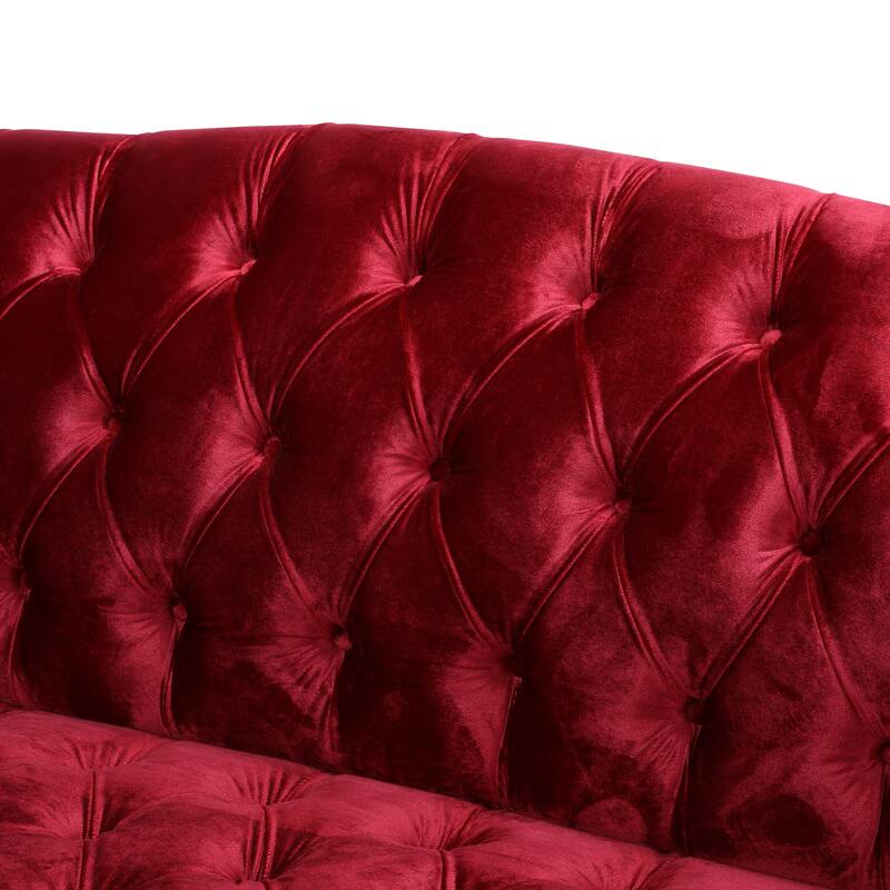 Contemporary 3-Seater Sofa with Button Tufted PU Upholstery and Birch Wood Legs