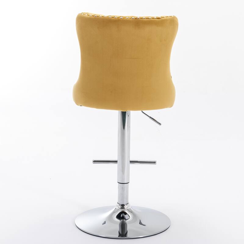 Roomfitters Swivel Velvet Bar Stools Set of 2, Adjustable Height Tufted Counter Chairs with Chrome Base and Nailhead Trim