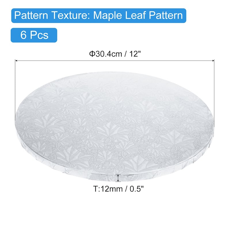 Cake Boards, 6Pcs - Cardboard Cake Drums, 1/2" Thick Round Cake Base - Silver - 12 Inch