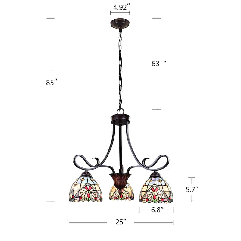 Tiffany-Style Victorian Design 3-light Blackish Bronze Chandelier