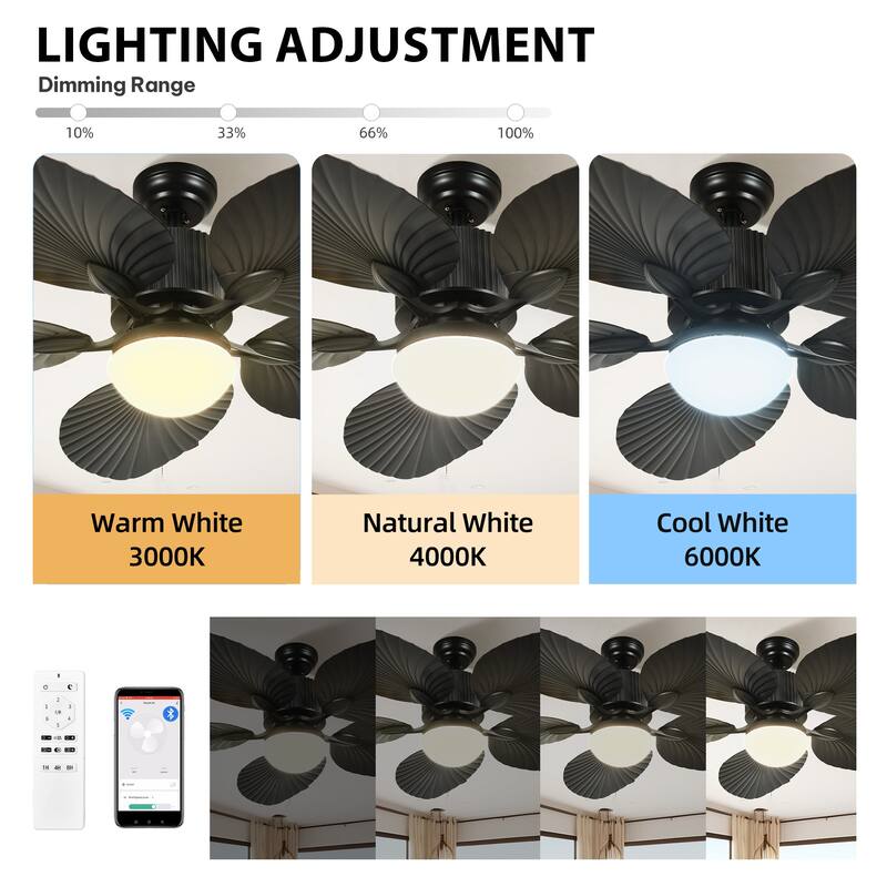 Moasis 52" Palm Leaf Fan Smart Tropical Ceiling Fan with LED Light and Remote