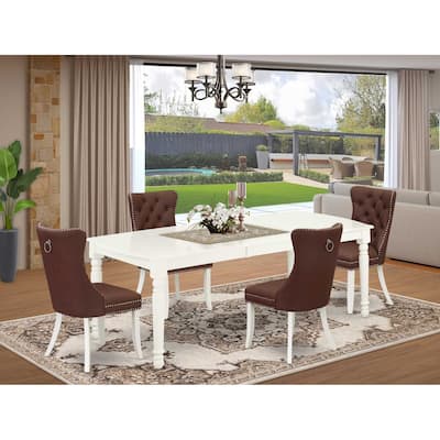 Rectangle Dining Set with 4 Chairs - Linen White Kitchen Table Set