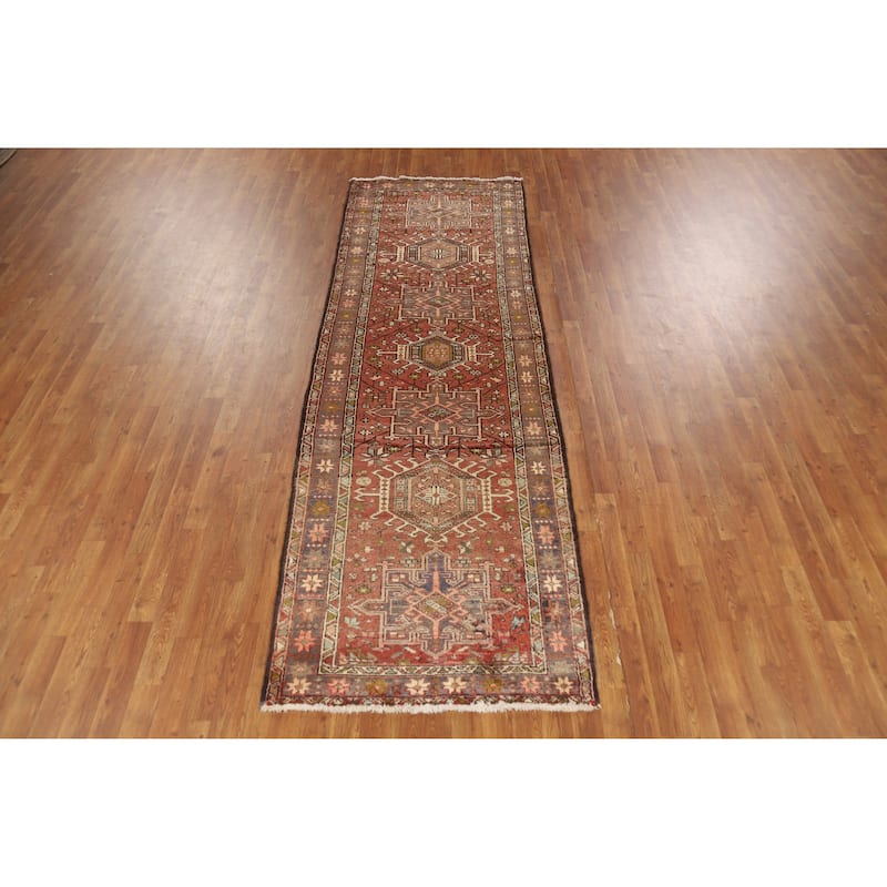 Hand Knotted Oriental 100% Wool Carpet Traditional Tribal Oranges & Rust Gharajeh Runner Rug - 10' 3'' X 3' 3''