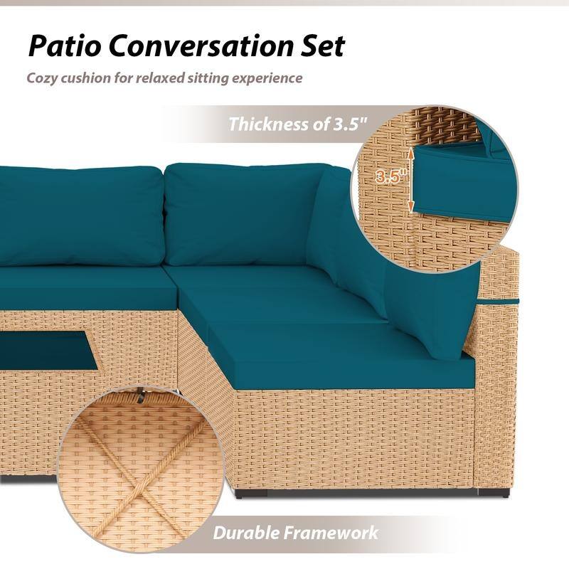 Patio Watcher Patio Conversation Set 9-Piece Yellow Wicker Sectional Seating Group with Cusions