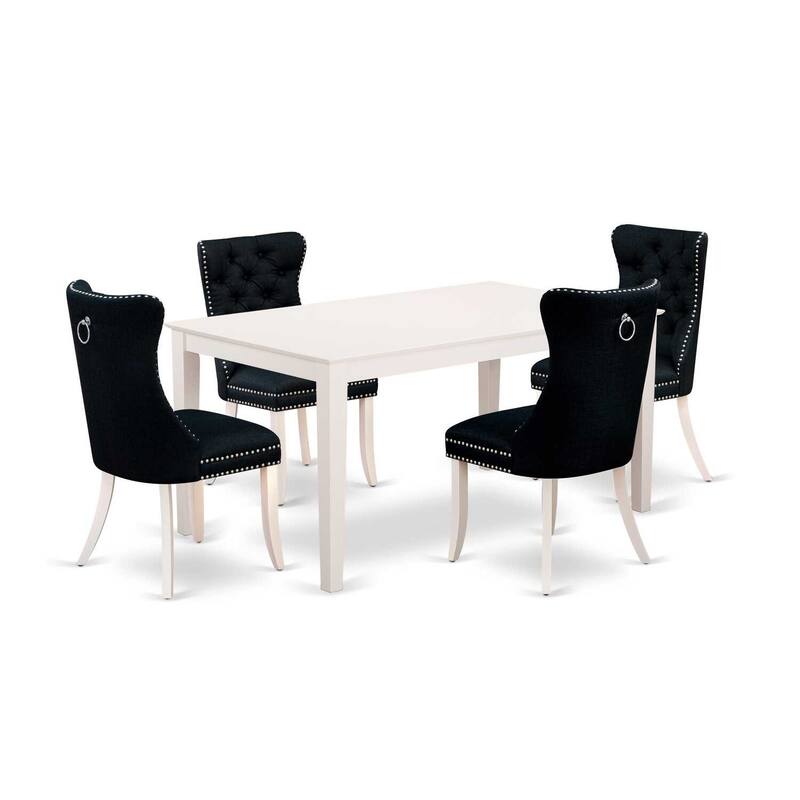 5-Piece Rectangular Linen White Finish Solid Wood Top-Upholstered Dining Room Set-Seats 4