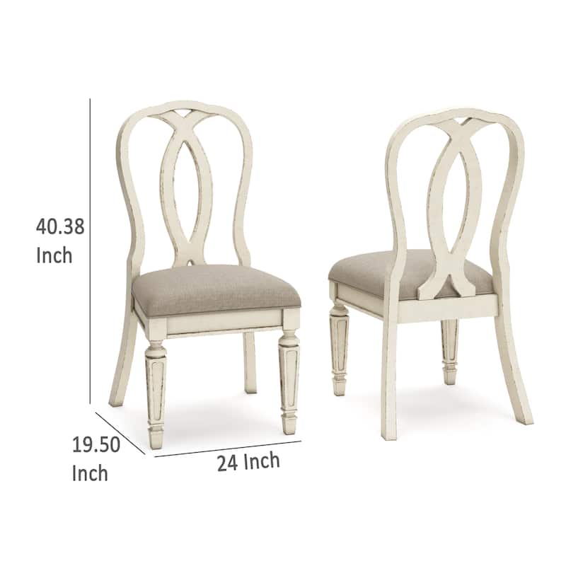 Alyn Dining Side Chairs Set of 2, Ribbon Back, Distressed White Wood