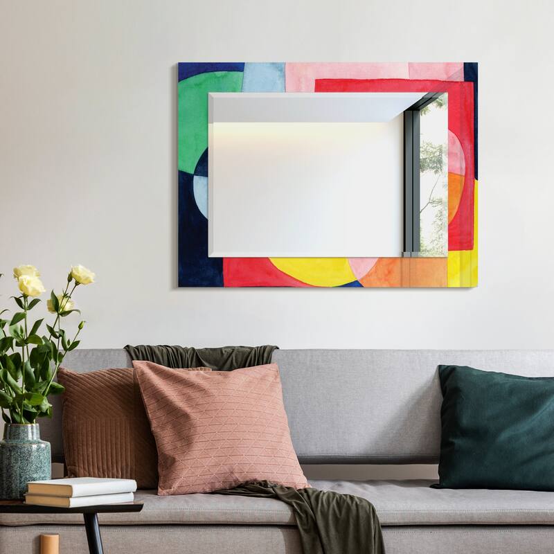 Launder Rectangular Beveled Mirror on Free Floating Printed Tempered Art Glass - Clear - 40" x 30"