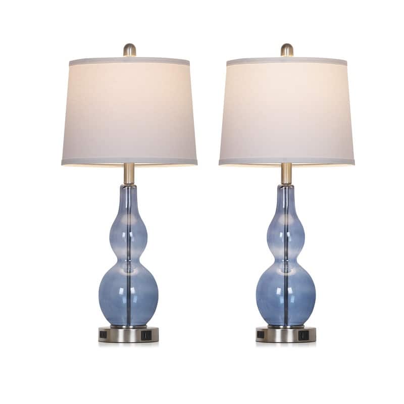 27.5'' Blue Glass Table Lamps with USB-C, USB-A & AC Outlet, Touch Control, Modern Bedside Lamps(Set of 2)