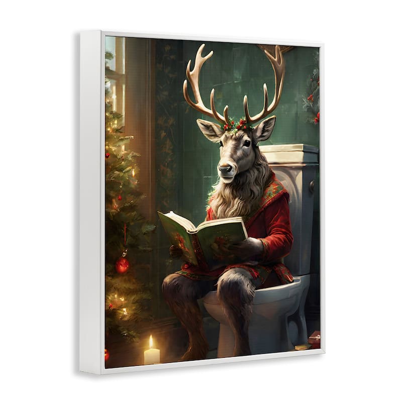 Stupell Reindeer in Festive Bathroom Framed Giclee Art Design By Jo Moulton