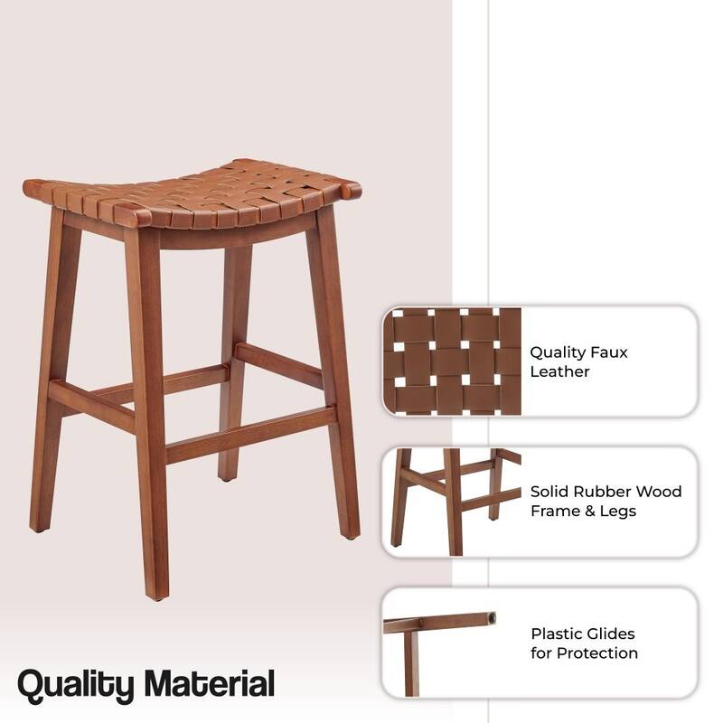 NPD Furniture Marco Faux Leather Backless Counter Stool with Medium Brown Legs Color
