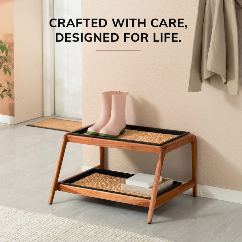 Jani Double-Tier Natural Stand 2-Pair Rubber Boot Trays