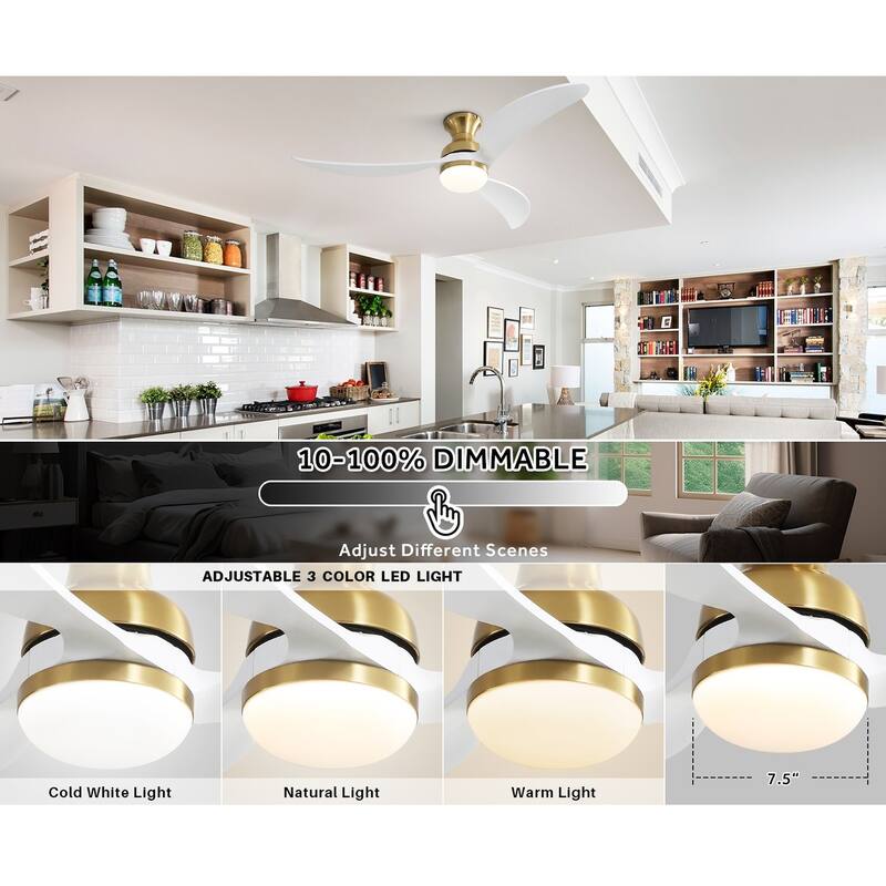 Modern Ceiling Fan With Light Smart Life APP Remote Control Timer For Alexa Google Bedroom Farmhouse