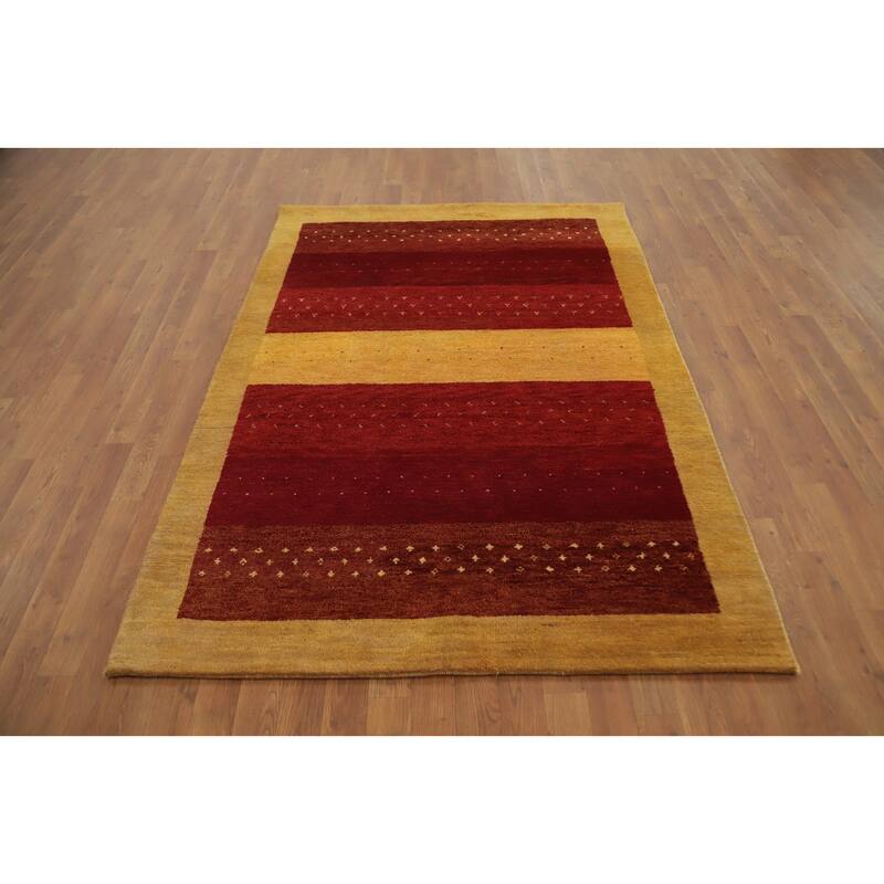 Hand Knotted Oriental 100% Wool Carpet Modern Geometric Red Gabbeh Area Rug - 6' 6'' X 4' 6''