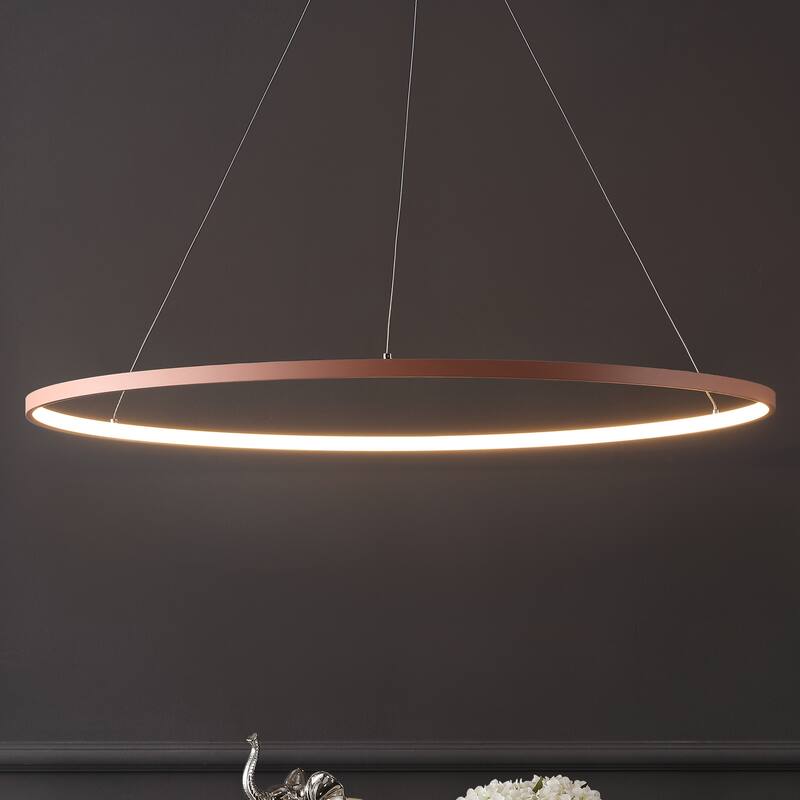 Kinsley Modern Bohemian Iron Integrated LED Pendant by JONATHAN Y - 35" - Matte Pink