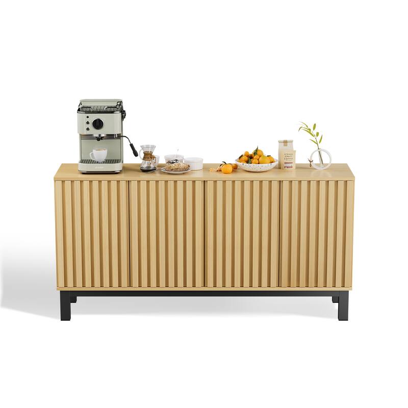 Pocassy 63" Buffet Cabinet with Storage 4 Fluted Doors