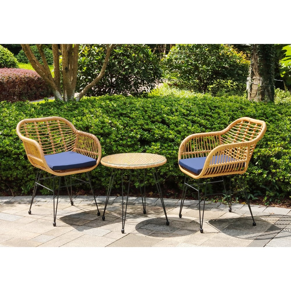 Crescent 3-Piece Outdoor Wicker Patio Bistro Set with Cushions