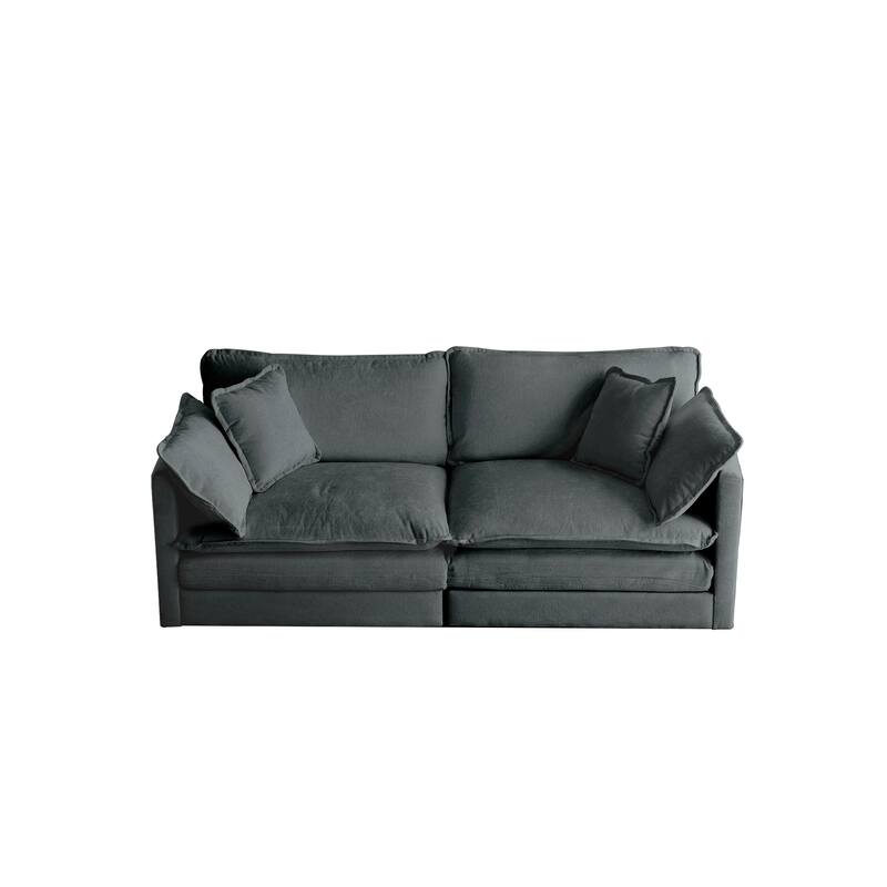 Chenille Fabric Loveseat Sofa, 2-Seat Couch with Deep Seat and Solid Wood Frame, Upholstered Couch Settee with Pillows